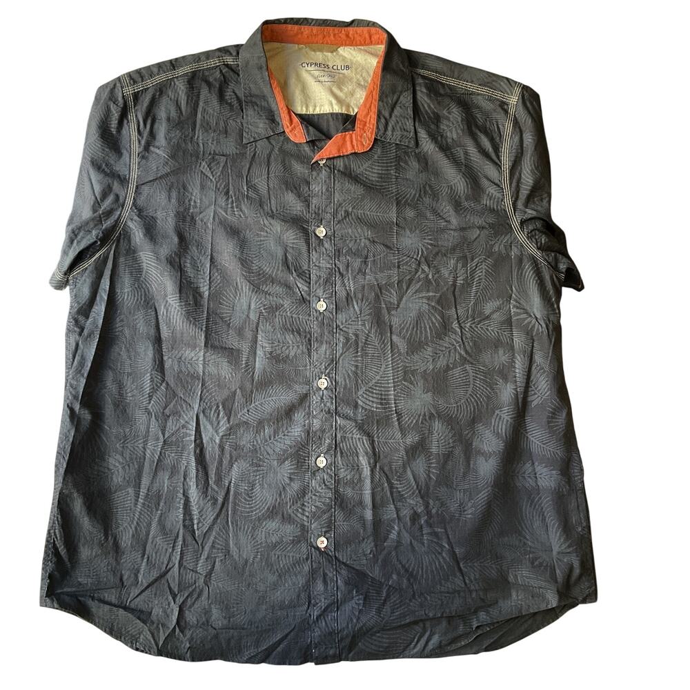 Cypress Club Men Button Up Shirt XL Gray Floral Short Sleeve Contrast Stitches